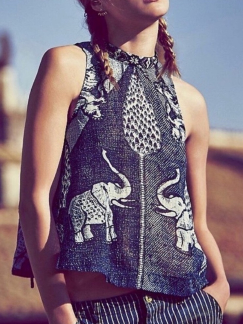Free People embroidered elephant tank top